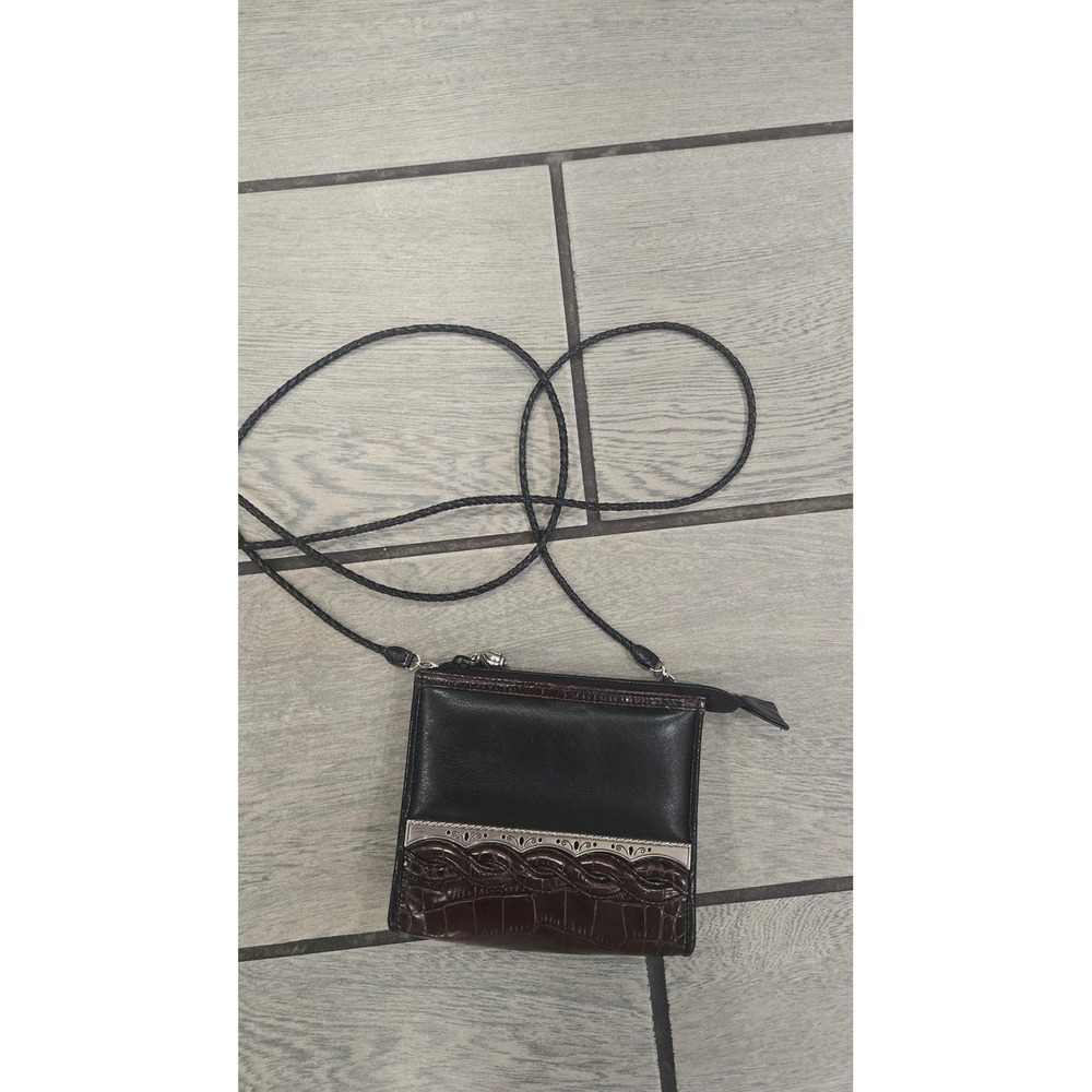 Brighton Black Brown Croc Leather Crossbody Bag Silver Western Hardware Mini